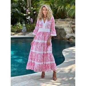 Just Darviny Aziza Long Dress Bayou Hibiscus Sz M